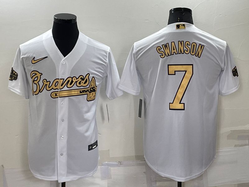 Men Atlanta Braves #7 Swanson White 2022 All Star Nike MLB Jersey